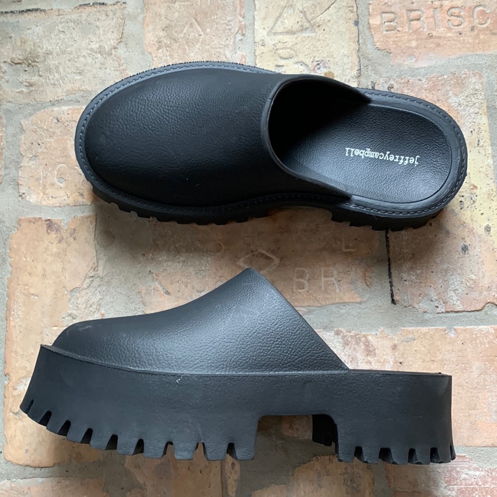 Jeffrey Campbell black rubber mules